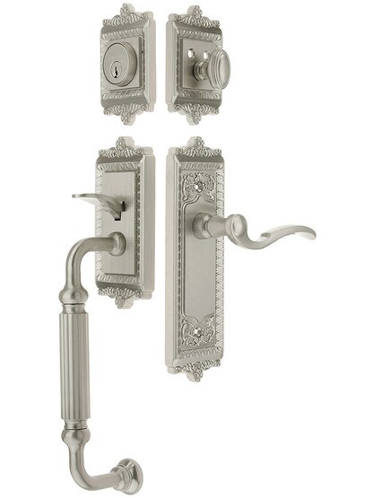 Windsor Entry Lock Set in Satin Nickel Finish with Left-Handed Bellagio Lever and